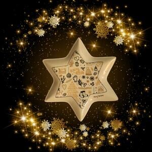 10" Black & Gold Christmas Star Plate Holiday Decoration or Gift